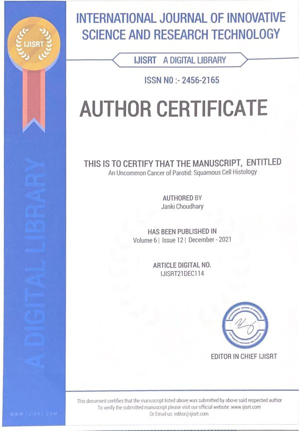 IJISRT Publication Certificate